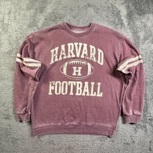 Harvard Football Sweatshirt Mens L Red Fade Crew Neck Vintage Distressed Cotton
